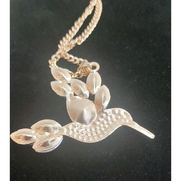 Light Blue Crystal Wing & Clear Rhinestone Hummingbird Necklace 20" Chain - Picture 4 of 4